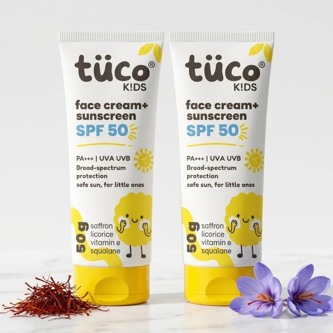 Tuco Kids 2 In 1 Face Cream + Sunscreen For All Skin Type Spf 50 With Saffron Oil | Uva/Uvb Pa++++ | Broad Spectrum | Benzopheno