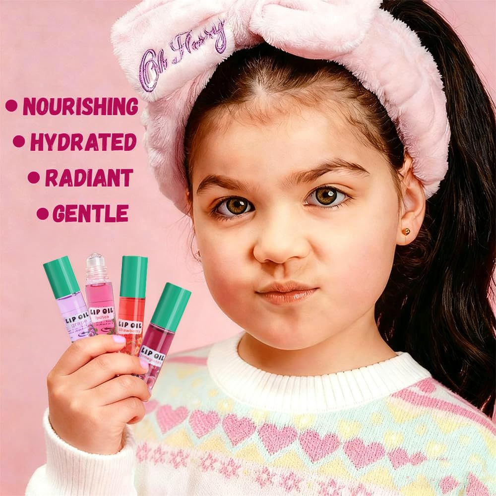 Kaely 12Pcs Mini Roll On Kids Lip Gloss, Fruit Flavored Lipgloss Set for Girls & Teens Party Favors, Hydrating & Moisturizing Li