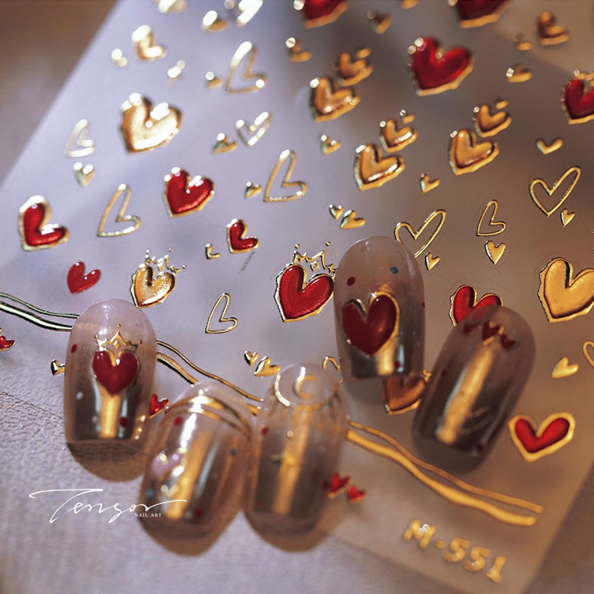 Heart Nail Art Stickers Valentines Day Heart Nail Stickers For Nail Art 1Pcs 5D Embossed Red Golden French Empty Heart Nail Deca