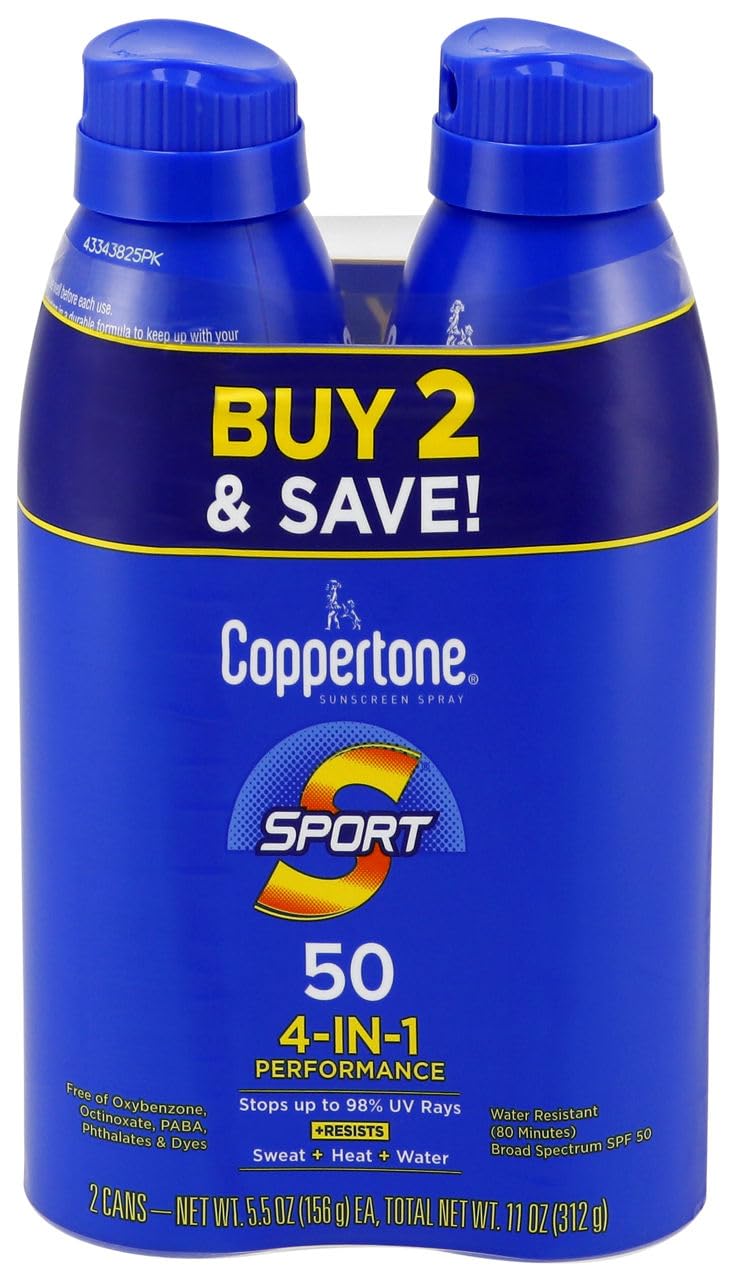 Coppertone, Sport 4In1 Performance Spf 50 Sunscreen Spray Twin Pack, 2 Pack