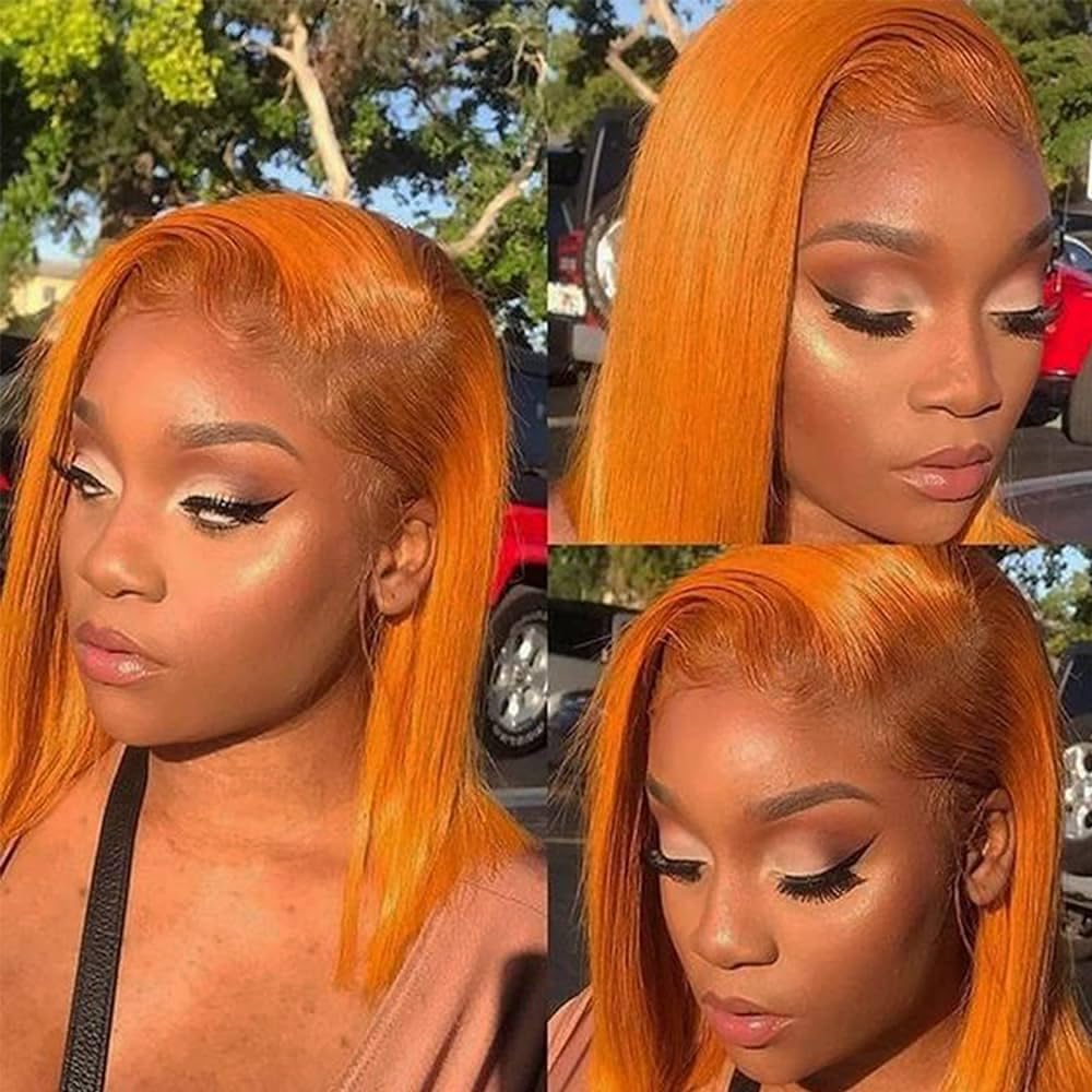Orange Blue Bob Wig Human Hair Wear And Go Glueless Bob Wig 13X4 Hd Lace Front Bob Wigs Human Hair Wigs For Black Women 200% Den