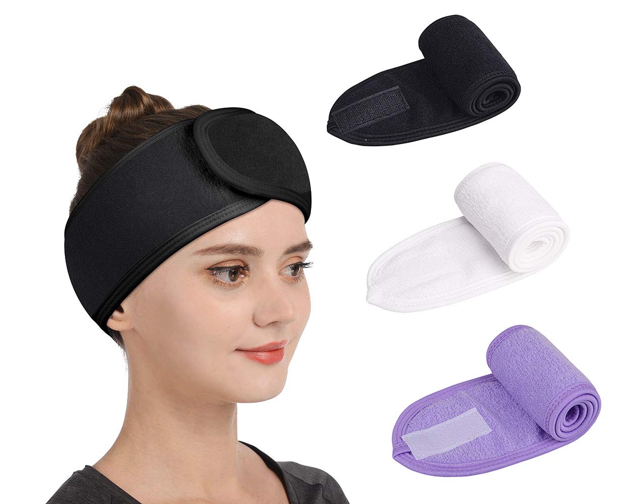 Gnafihz Facial Spa Headband  3 Pcs Makeup Shower Bath Hair Wrap Sport Headband Adjustable Stretch Sweat Headband With Magic Tap