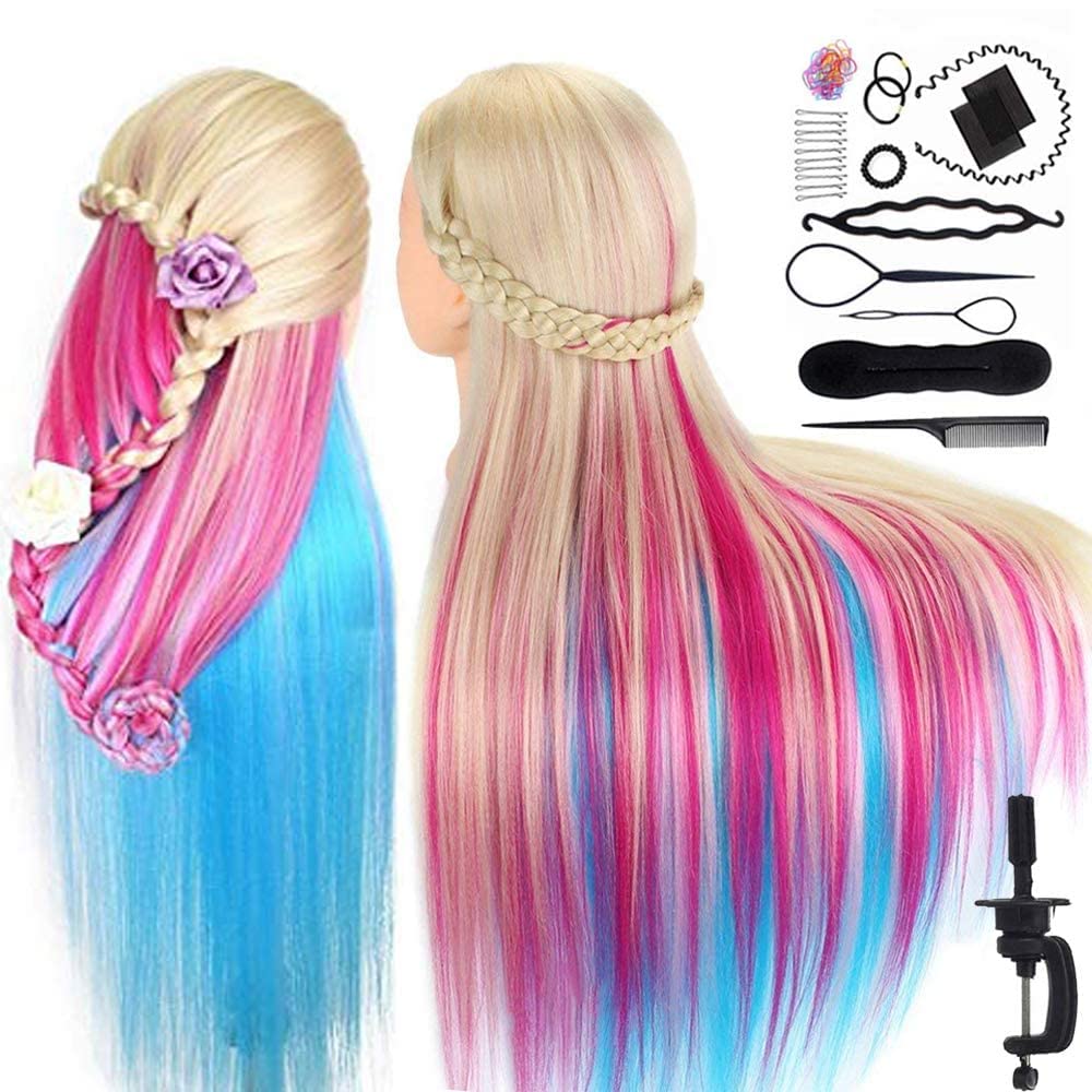 Mannequin Head with Hair, MYSWEETY 29 Inch Colorful Hair Mannequin Head Hairdressing Practice Training Doll Heads Cosmetology Ha