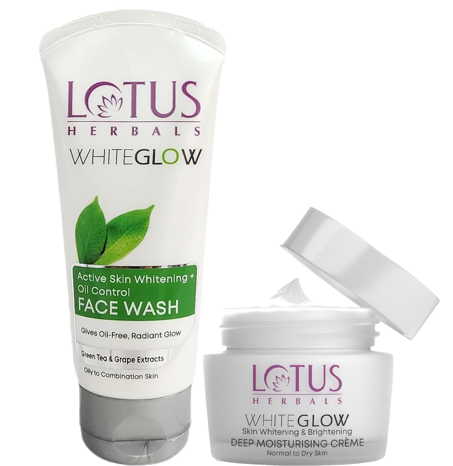 Lotus Herbals Whiteglow Active Skin Whitening And Oil Control Facewash | 100G+Deep Moisturizing Creme 60G