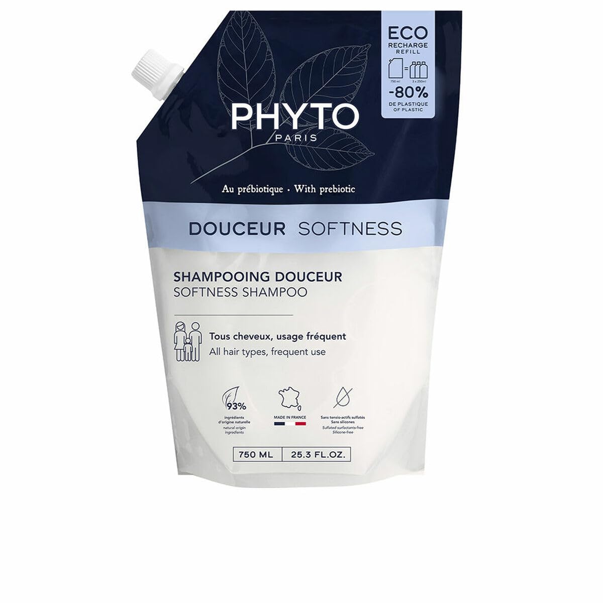 PHYTO Softness Gentle Family Shampoo - Prebiotic Complex | Scalp-Respecting Daily Cleanser for All Hair Types | Sulfate- & Silic