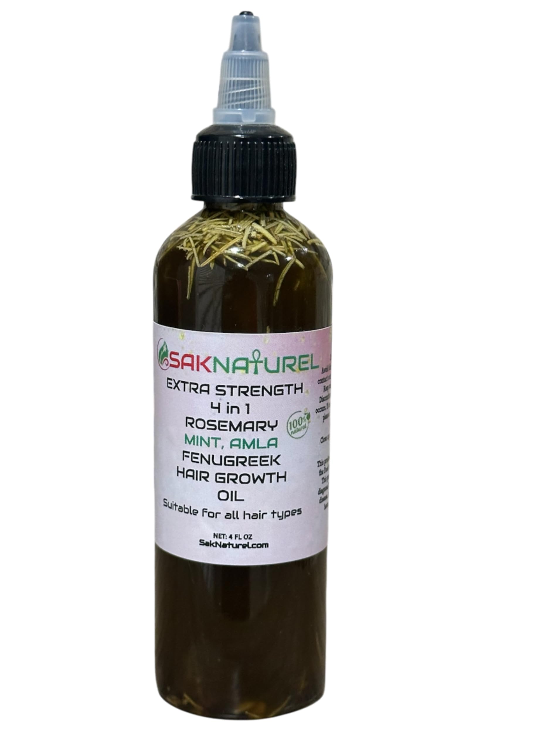 SakNaturel Extra Strength 4in1 Rosemary Mint Amla Fenugreek Hair Growth Oil, 4 fl oz Hair Thinning and Hairloss Treatment for