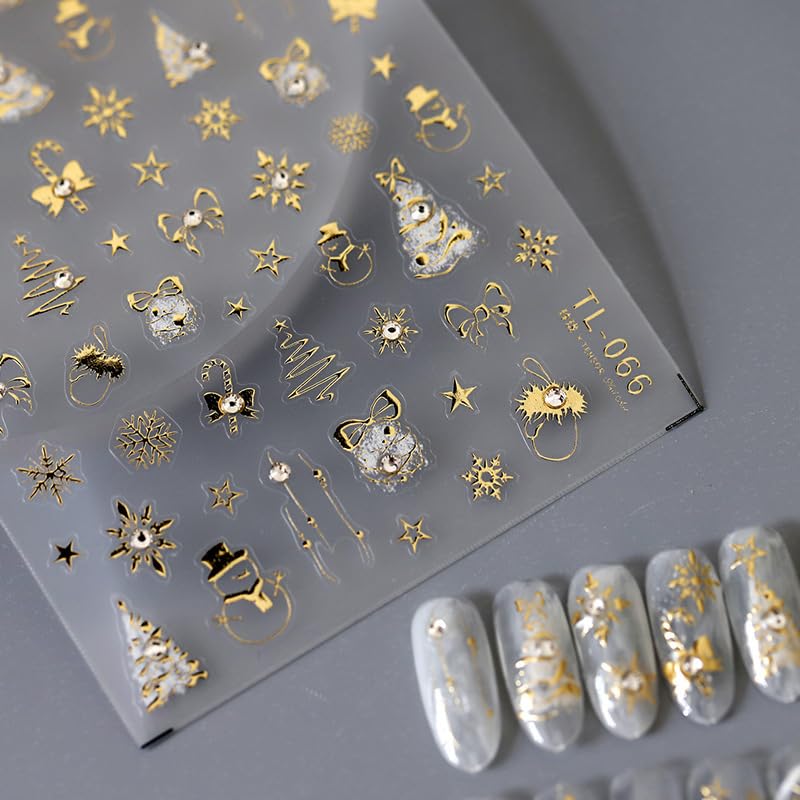 Christmas Nail Art Stickers Decals Luxury Golden Christmas Nail Stickers 1PCS Snowflake Bow Xmas Tree Star 5D Embossed Christmas