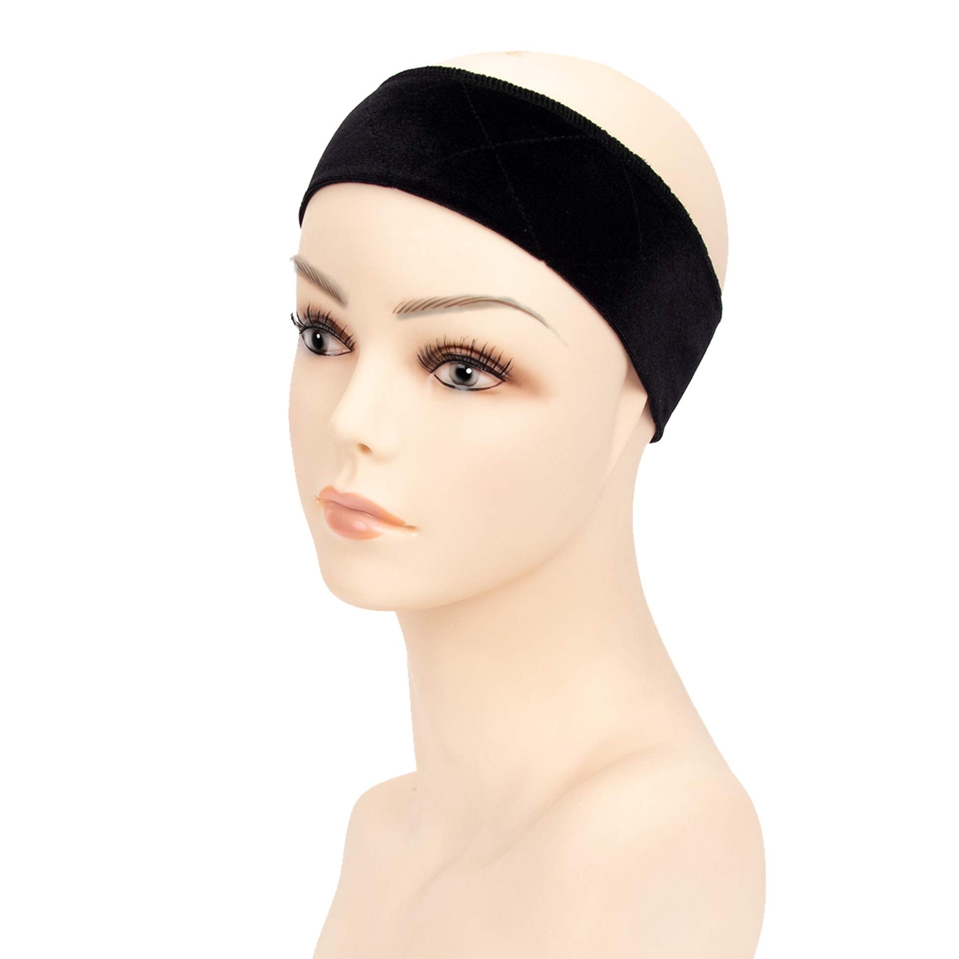 Gex Beauty Flexible Velvet Wig Grip Wig Band Scarf Head Hair Band Adjustable Fastern(Deep Black)