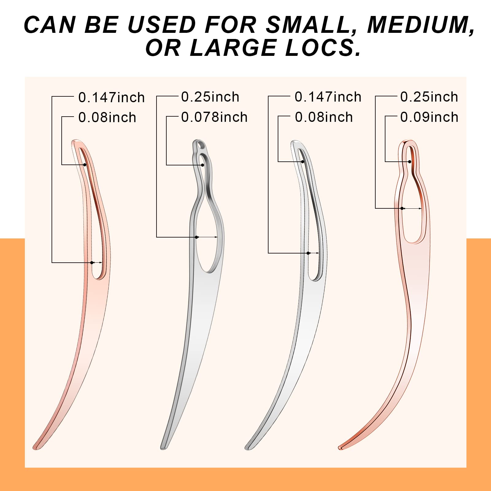 WILLBOND Sisterlock Retighten Tool Set - 4 Pieces Metal Dreadlock Crochet Needles in Rose Gold & Silver for Loc Maintenance