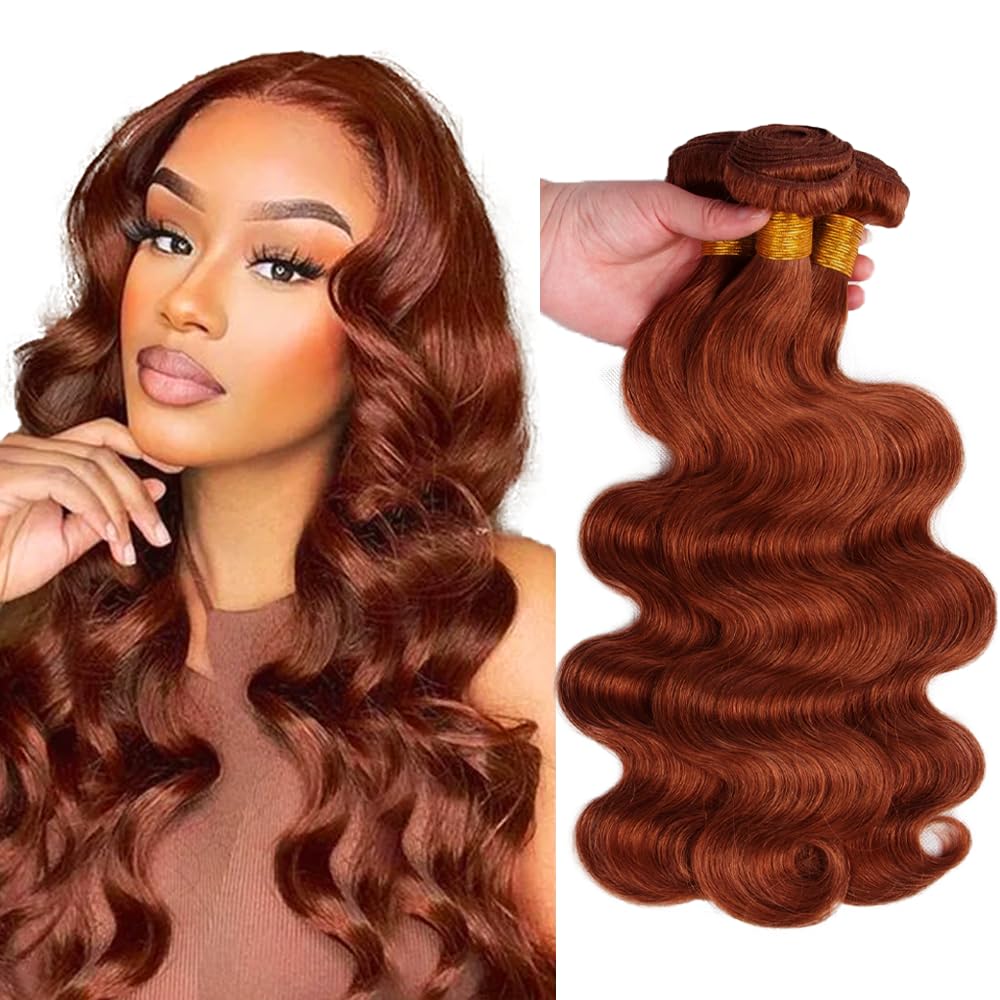 Copper Bundles Human Hair #33 Body Wave Bundles 22 22 22 Inch Unprocessed Brazilian Virgin Remy Hair #33 Reddish Brown Body Wave