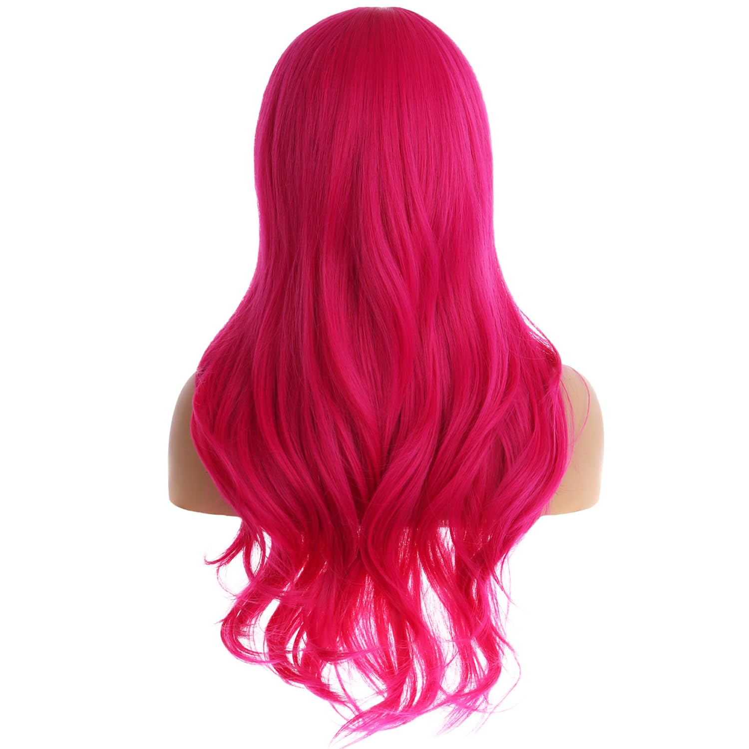 Pattnium 27 Inches Pink Wig Long Wavy Wig Hot Pink Wig For Women Girls Milddle Part Curly Long Wig Neon Pink Wig Magenta Wig Hea