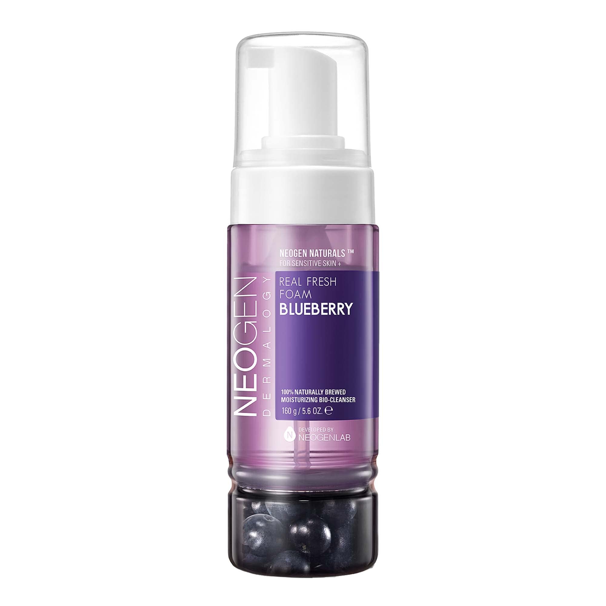 DERMALOGY by NEOGENLAB Real Fresh Foam Cleanser, Blueberry 5.6 Fl Oz (160g) - Hydrating Gentle Cleansing Foam with Real Blueberr