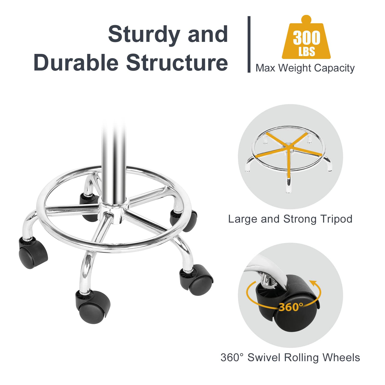 Bonnlo Adjustable Rolling Hydraulic Salon Chair Stool With Backrest,360-Degree Rolling Wheel,For Therapist Beauty Spa Hairdressi