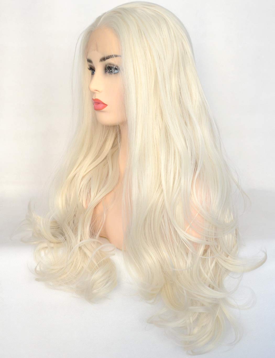 Bluple Platinum Blonde 60# Lace Front Wig Long Natural Wavy Heat Resistant Synthetic Hair Replacement Full Wigs Middle Part For