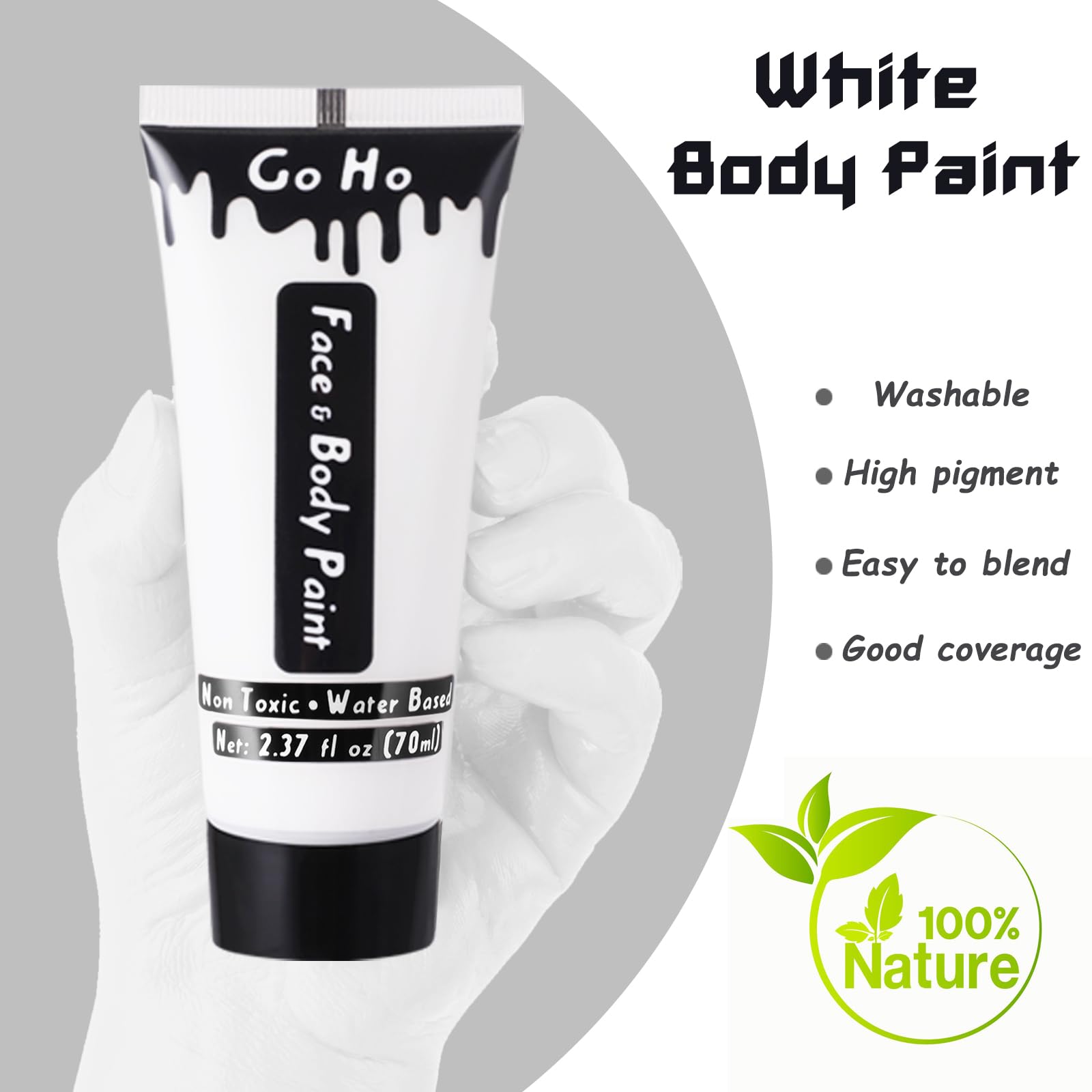 Go Ho Professional Clown White Face Body Paint Washable(2.37Oz),Water Based Cream White Body Paint Makeup,Halloween Face Paint F
