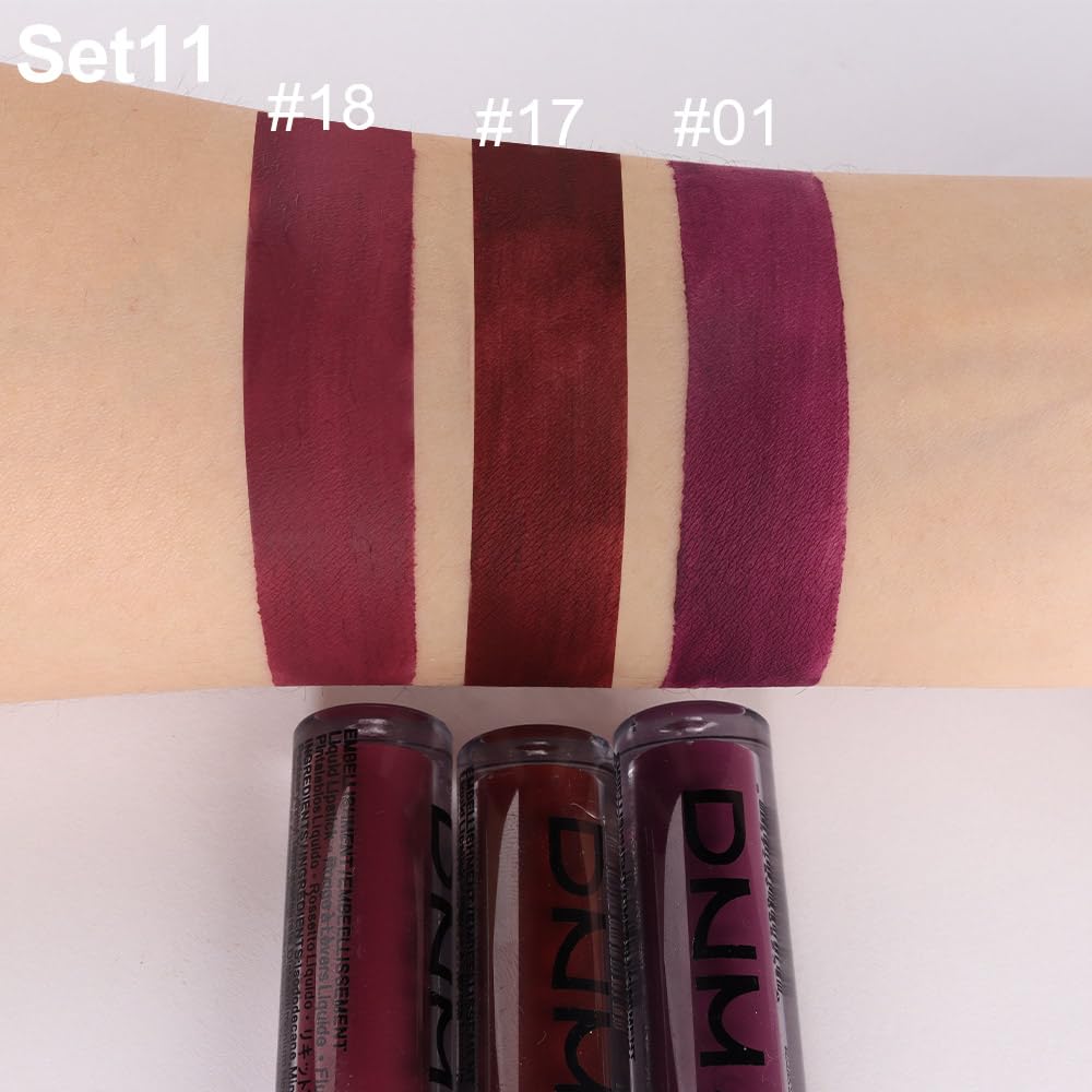 Amy'S Diary Dark Red Purple Matte Plum Liquid Lipstick 3Pcs Sets,24-Hour Lipstick Dark Deep Maroon Purple Brown Plum Red Lip Sta