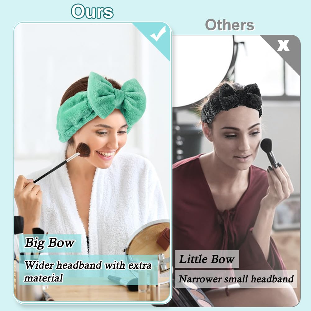 Shintop Face Wash Headband, Soft Makeup Headband With Cute Bow Elastic Spa Headband For Skincare Facial Mask Showers (Pea Green)