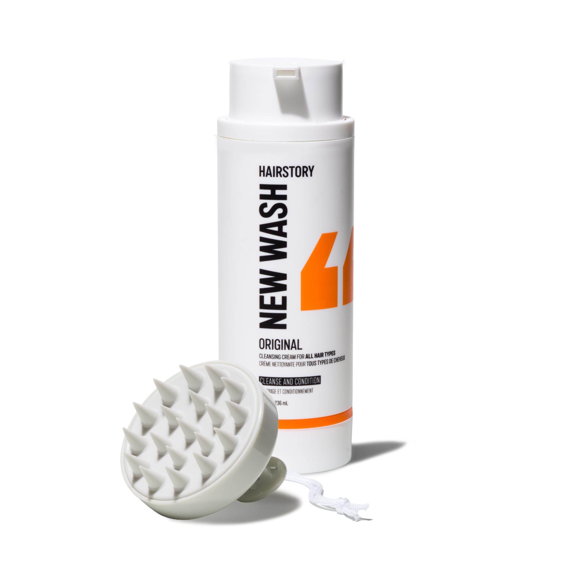Hairstory New Wash Original with Bonus Scalp Brush - Detergent Free Shampoo and Conditioner in One, Sulfate Free Cleansing Cream