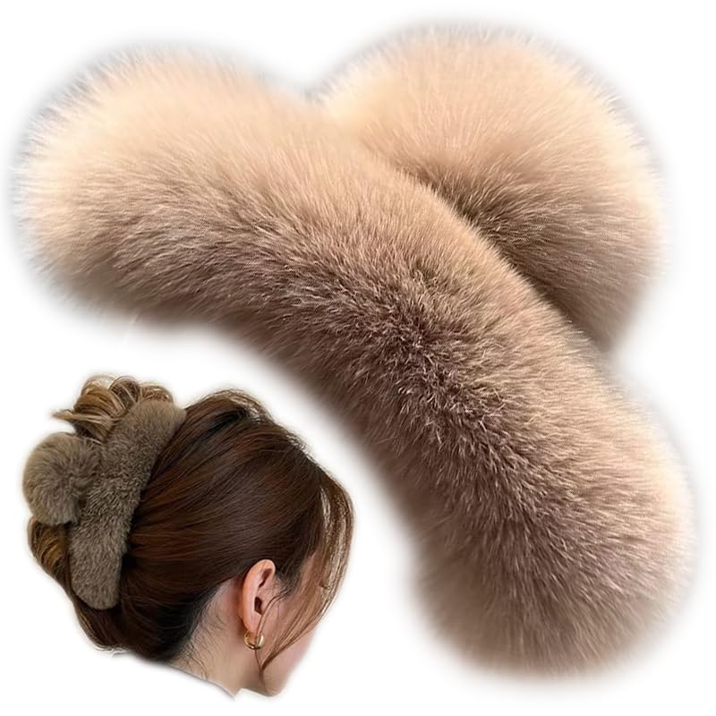 YOYLMAL Large Faux Fur Hair Claw Clip for Women, 5.1 Inches Winter Fluffy Fuzzy Hair Clips, Nonslip Strong Hold Furry Big Jaw Cl