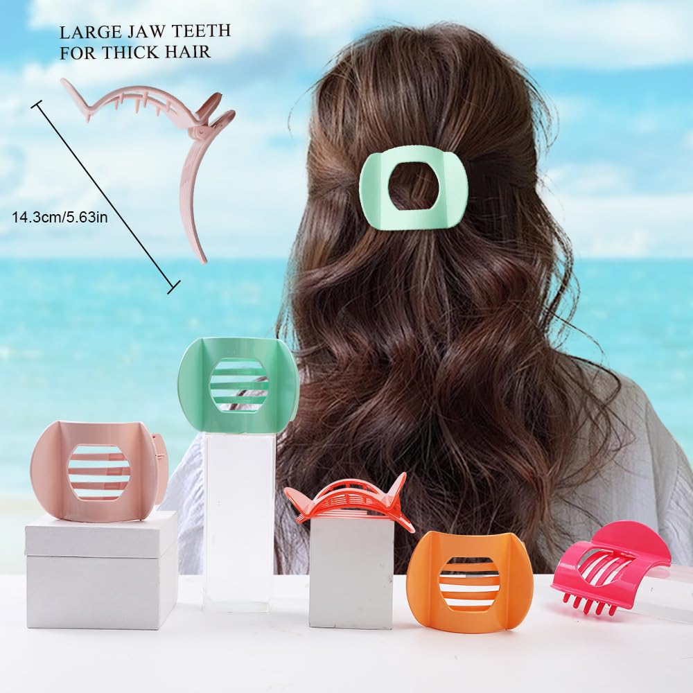 6Pcs Flat Hair Clips for Women,Volume Flat Top Rainbow Colorful Clip for Thick or Thin Hair,Picura Large Hair Claw Clips Strong