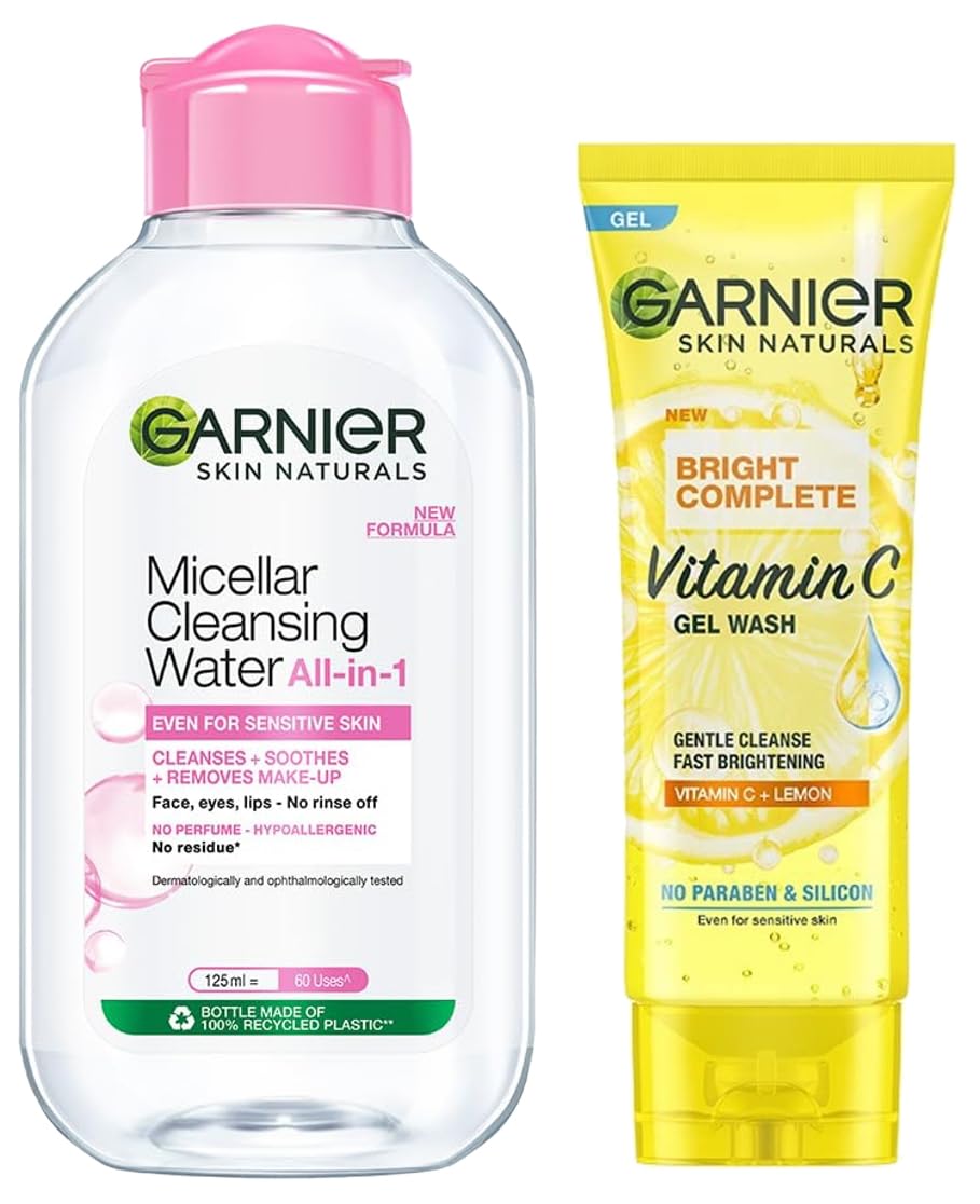 Garnier Facewash Gel, Gentle Cleanser, 100G & Garnier Skin Naturals, Cleansing Water, Hydrating & Soothing, Micellar Cleansing W
