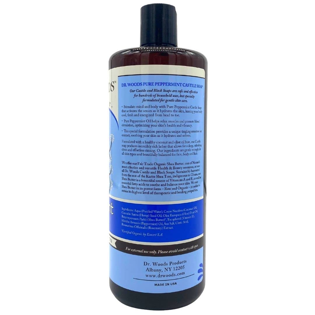 Dr. Woods Pure Peppermint Liquid Castile Soap with Organic Shea Butter, 32 Ounce (Pack of 2)
