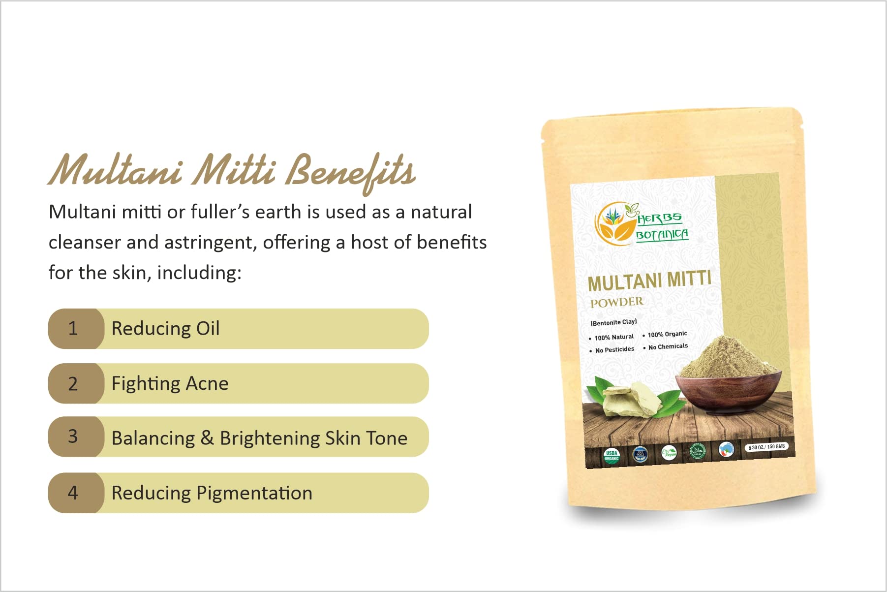 Multani Mitti Earth Clay Bentonite Clay 100% Organic Clay Mask Face Mask Skin Care Indian Healing Kaolin Clay Indian Deep Pure G