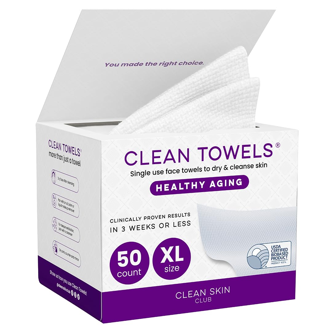 Reduces Fine Lines and Wrinkles in 6 weeks or Less, CLEAN SKIN CLUB Healthy Aging Clean Towels XL, Disposable Face Towels, XL  