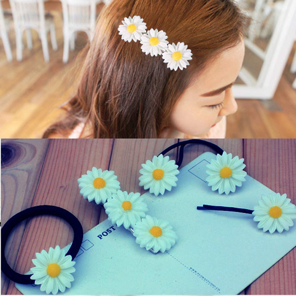 Lovef 18 Pcs All-Match Boutique Pastoral Little Daisy Flower Hair Accessories Hair Clips Bobby Pins Barrettes Elastic Hair Rope