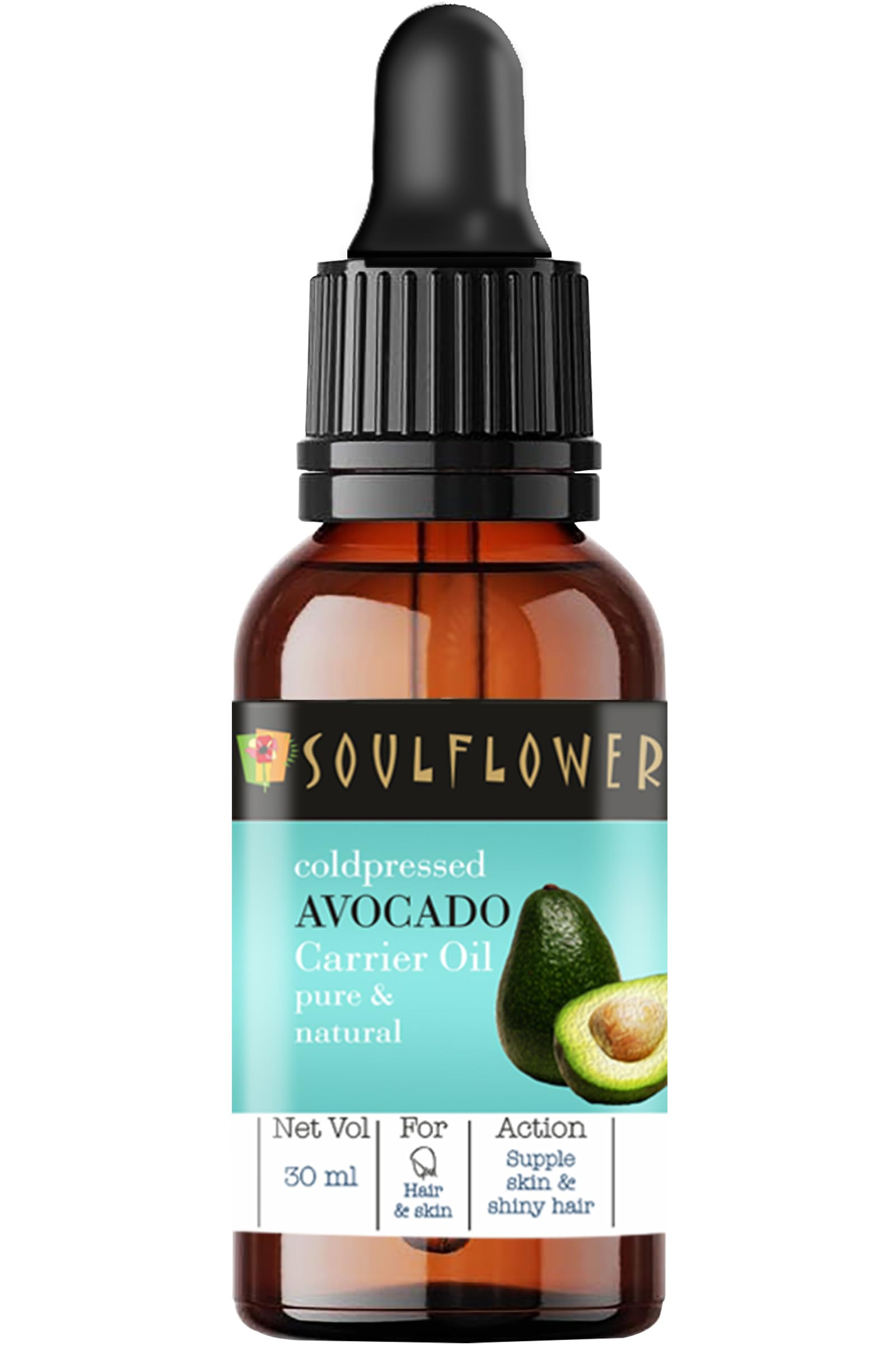 Soulflower Avocado Hair Oil For Hair Growth, Moisturizing Skin & Face Massage | 100% Pure, Natural And Cold-Pressed, Medium Cons