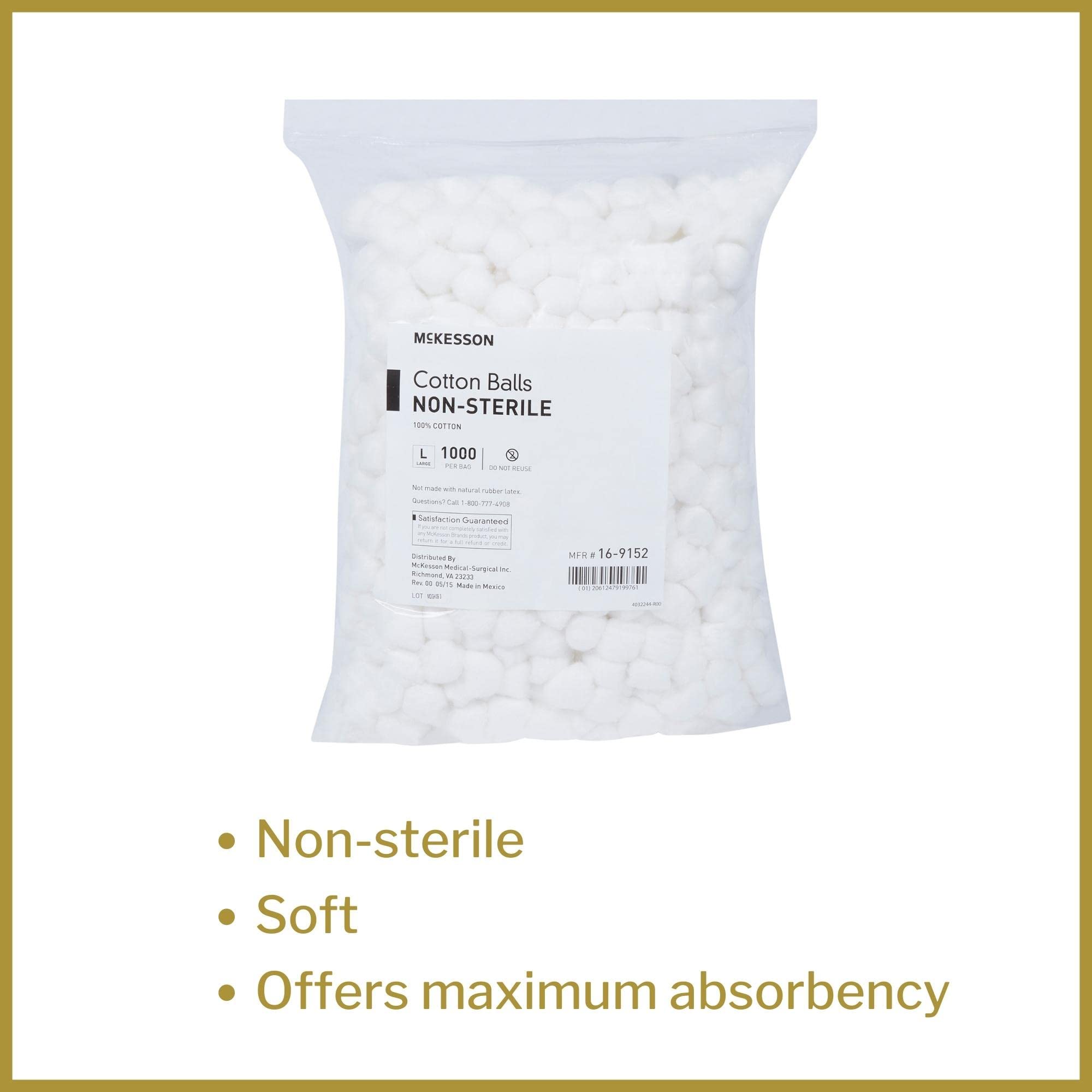 McKesson Cotton Balls, Non-Sterile, Maximum Absorbency, Large, 1000 Count, 2 Packs, 2000 Total