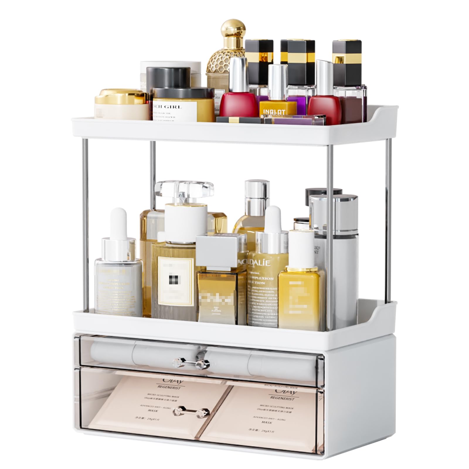 2 Pack Makeup Organizer Countertop - Stackable Design,14.5'' Tall Large Capacity - Suitable As Bathroom Counter Organizer,Vanity