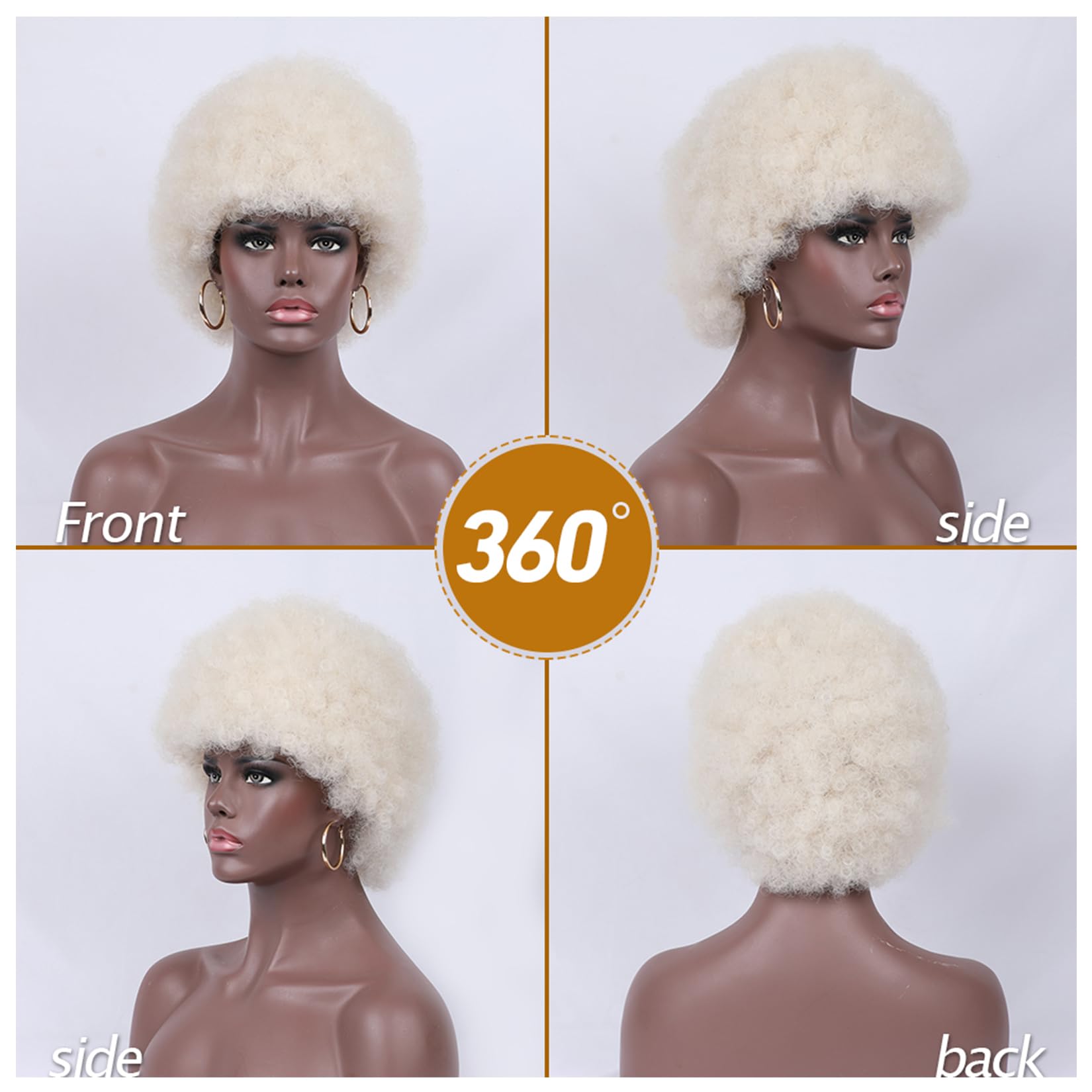 Kavsni Wig 70'S Curly Wigs For Black Women Large Bouncy Fluffy And Soft Natural Looking Afro Kinky Wig 8 Inches (Platinum Blonde