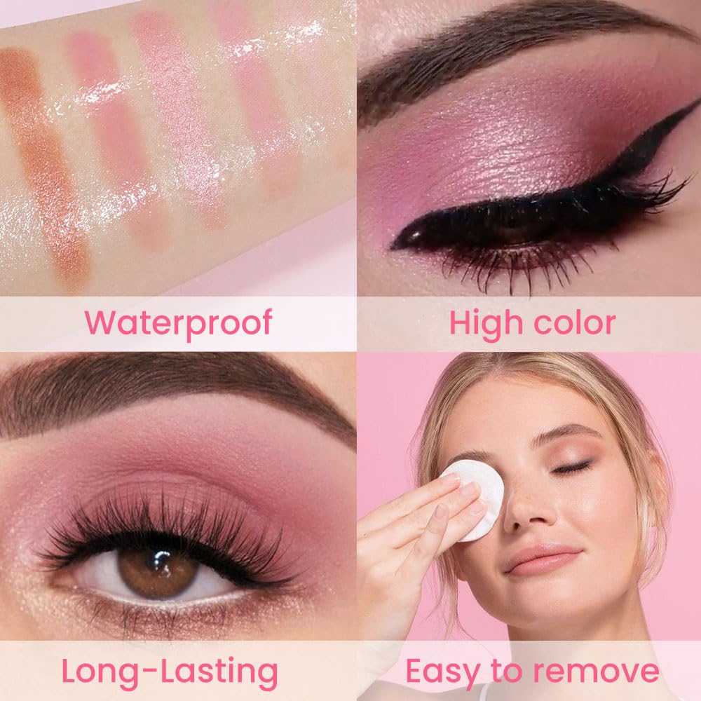 Amy'S Diary Pink Shimmer Eye Shadow Makeup Palette 9 Colors, Highly Pigmented Matte Glitter Shimmer Pearl Waterproof Party Spark