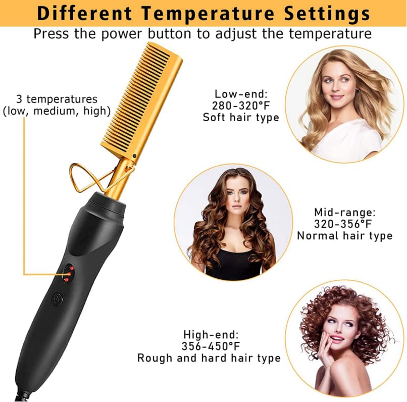 Hot Comb Hair Straightening Brush With Adjustable Settings, Fast Heating For Wigs And Black Hair, Professional Anti-Scald, Auto
