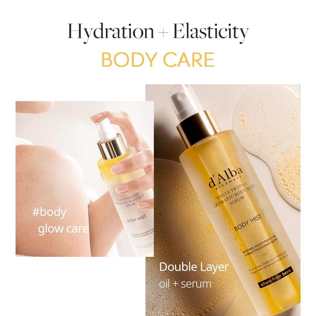D'Alba Italian White Truffle Aromatic Body Mist Serum, Glowy Hydrating Body Serum Spray, Go-To Body Mist For Dry And Damaged Ski