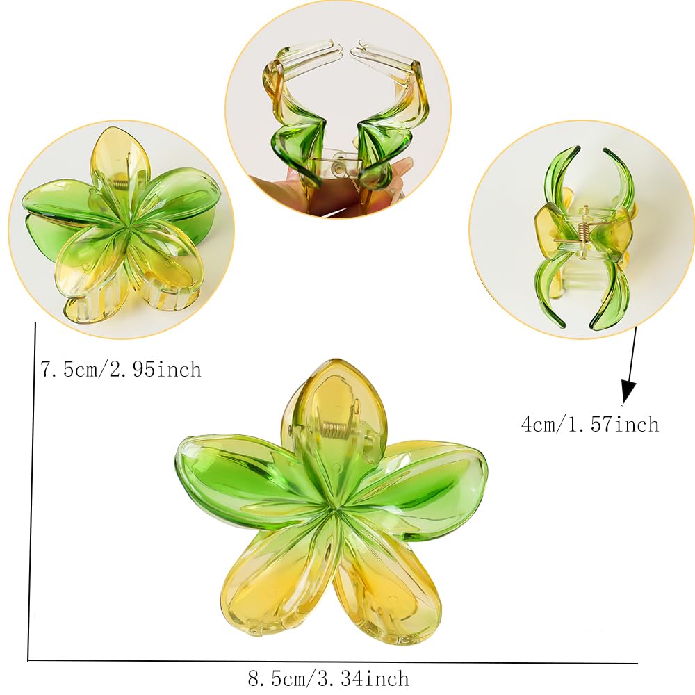 Wachll Flower Hair Claw Clips-6Pcs For Thick Hair,Strong Hold Nonslip,Hawaiian,Cute Large Gradient Hair Clips,Banana Clip For Th