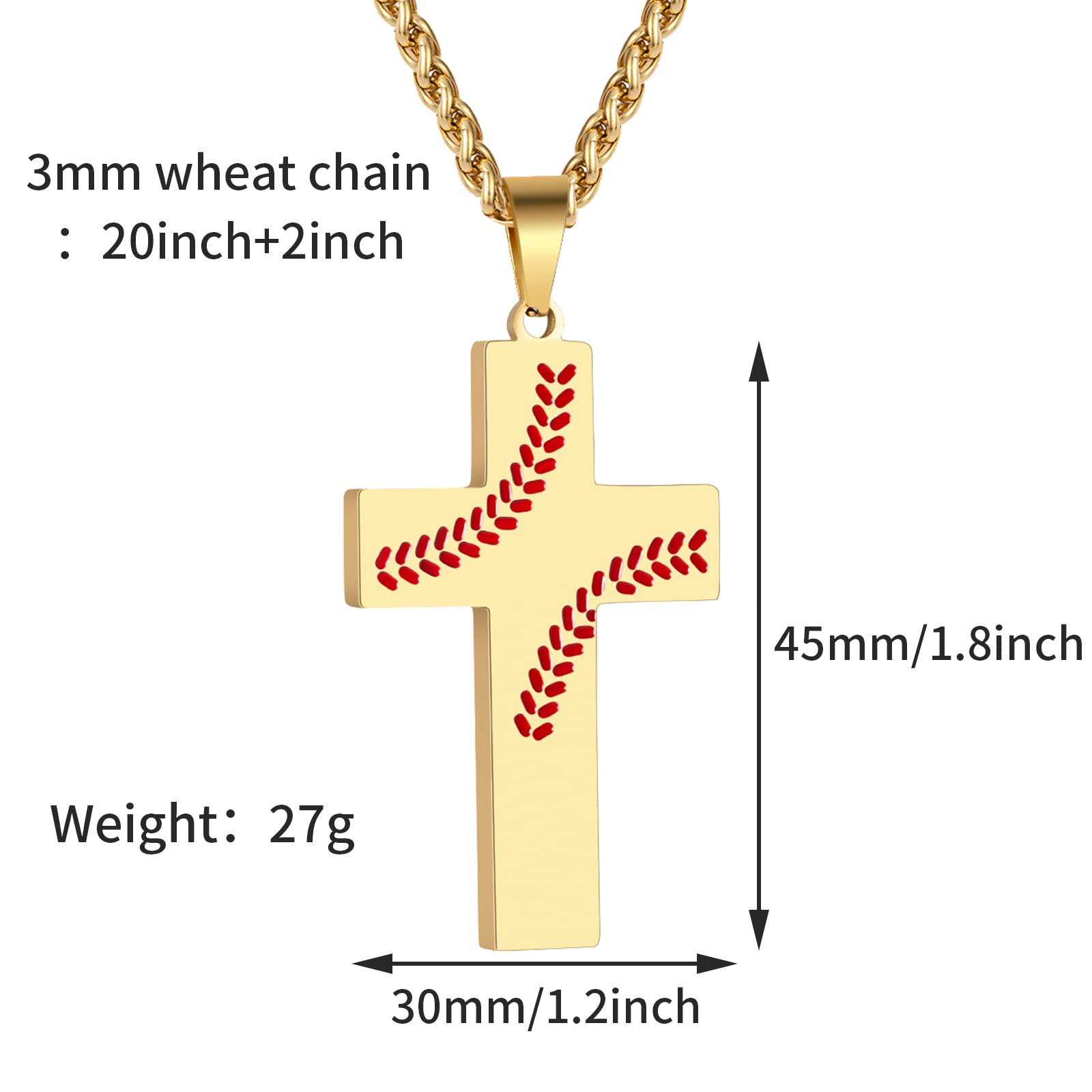 Zocomi Baseball Cross Necklace for Boys Men Stainless Steel Pendant Chain Bible Verse Religious Christian Jewelry First Communio