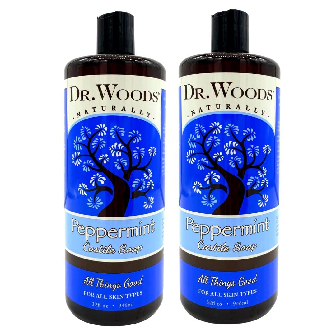 Dr. Woods Pure Peppermint Liquid Castile Soap, 32 Ounce (Pack of 2)