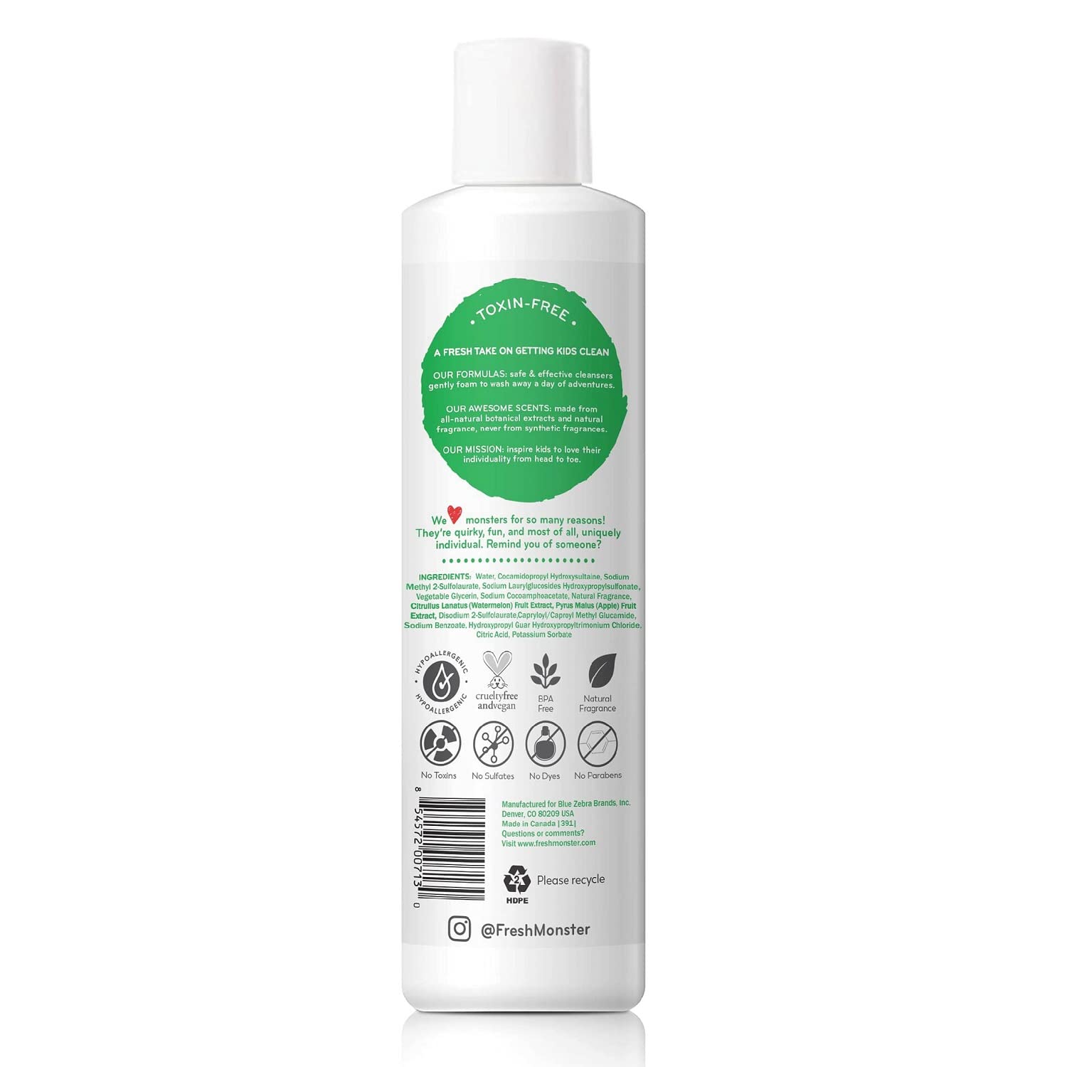 Fresh Monster 2-In-1 Kids Shampoo & Body Wash, Toxin-Free, Hypoallergenic, Natural Shampoo & Body Wash For Kids, Watermelon (2 P