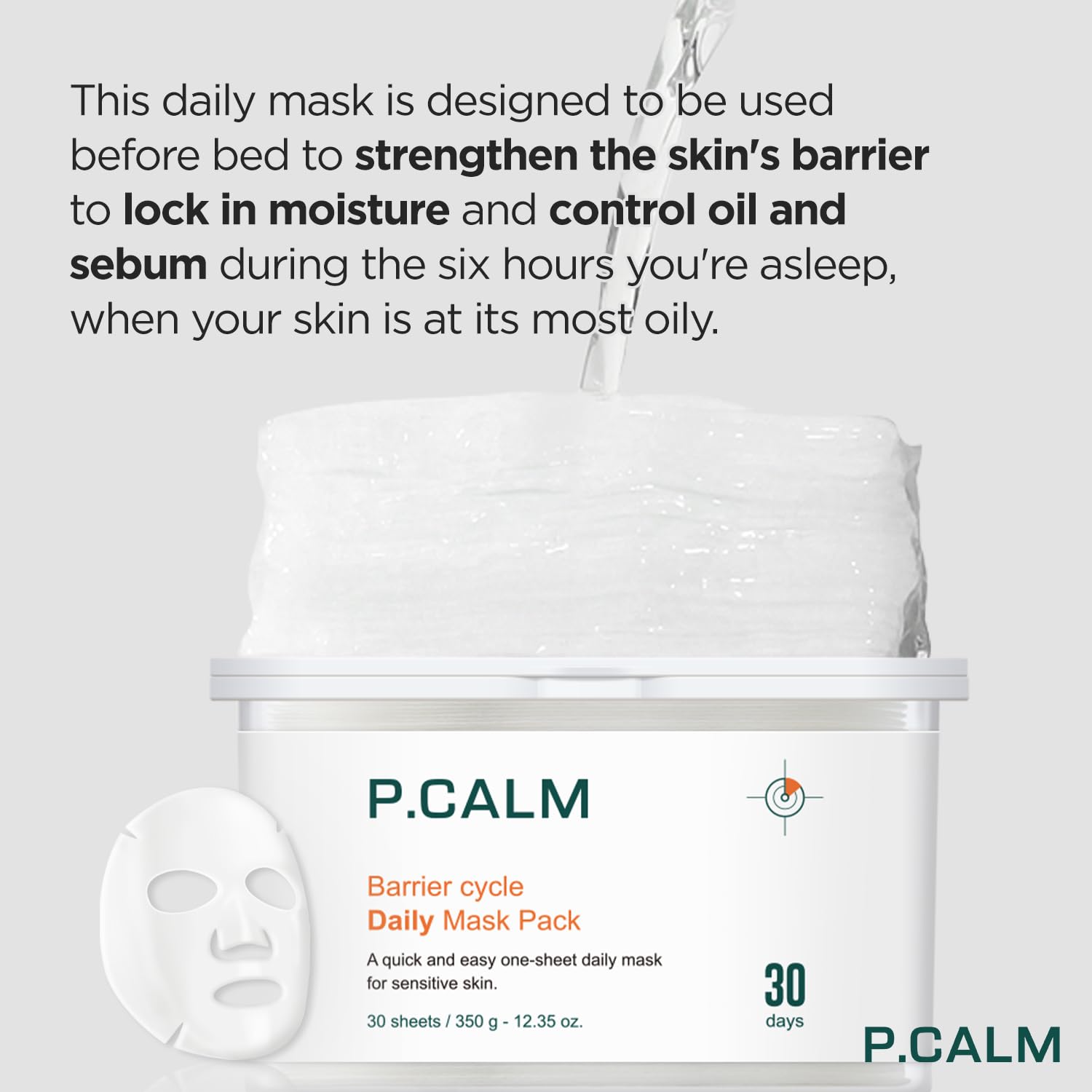 P.Calm Barrier Cycle Daily Sheet Mask Pack 30 Days | Korean Non Comedogenic Daily Moisturizing Treatment Sheet Mask For Sensitiv
