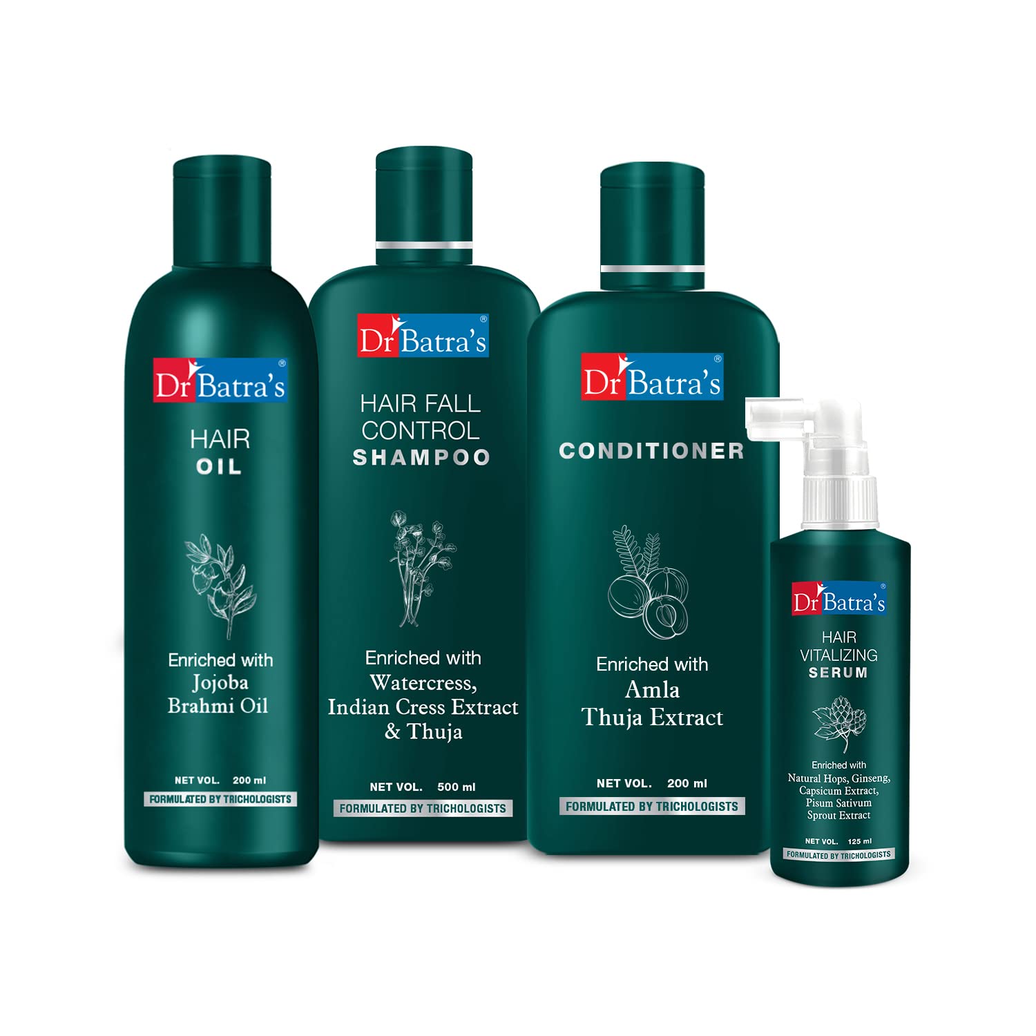 Dr BatraS Hair Vitalizing Serum 125 Ml, Hair Fall Control Shampoo  500 Ml, Hair Oil  200 Ml And Conditioner 200 Ml