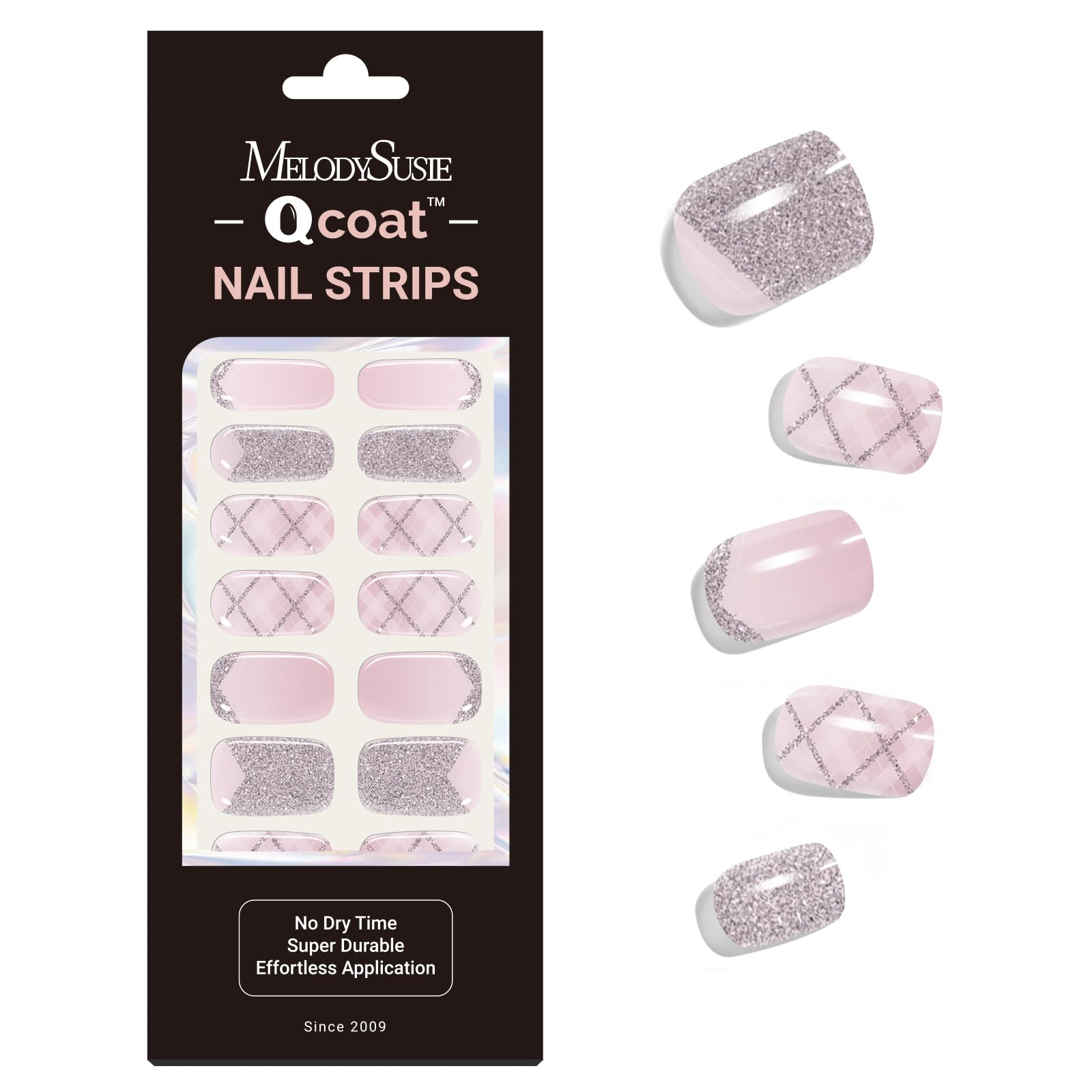MelodySusie Qcoat Fully Cured Gel Nail Strips, Space French, UV Free Nail Polish Strips, Salon Quality, Long Lasting Gel Nail St