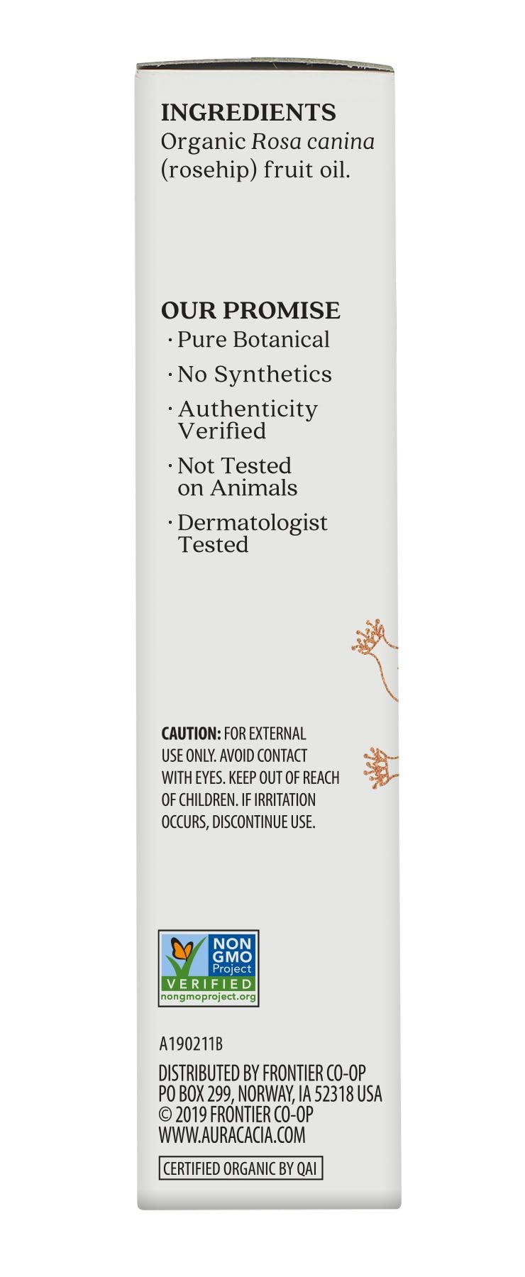 Aura cacia Organic Rosehip Skin care Oil  gcMS Tested for Purity  30ml (1 fl. oz.) in Box