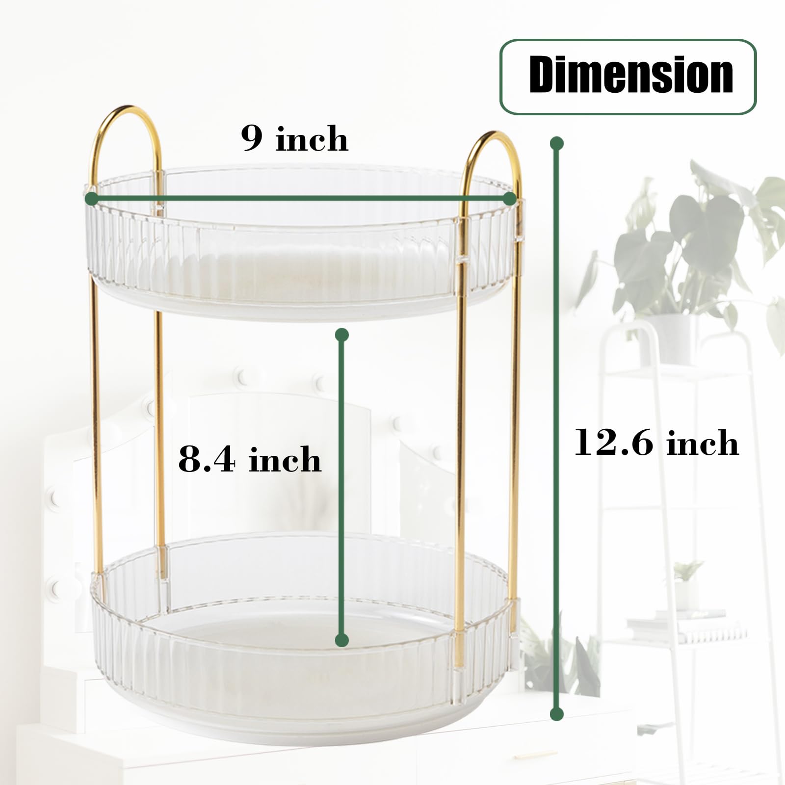 Zufudo Rotating Makeup Organizer 2 Tier Lazy Susan Trays Skincare Perfume Organizer For Bathroom Counter Vanity, Transparent