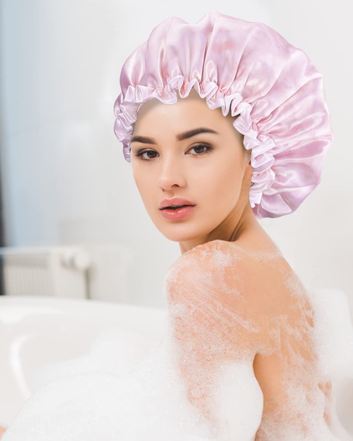 Aquior Shower Caps, Reusable Shower Cap For Women, Double Layer Waterproof Hair Cap, Large Size For All Hair Lengths,For Girls S