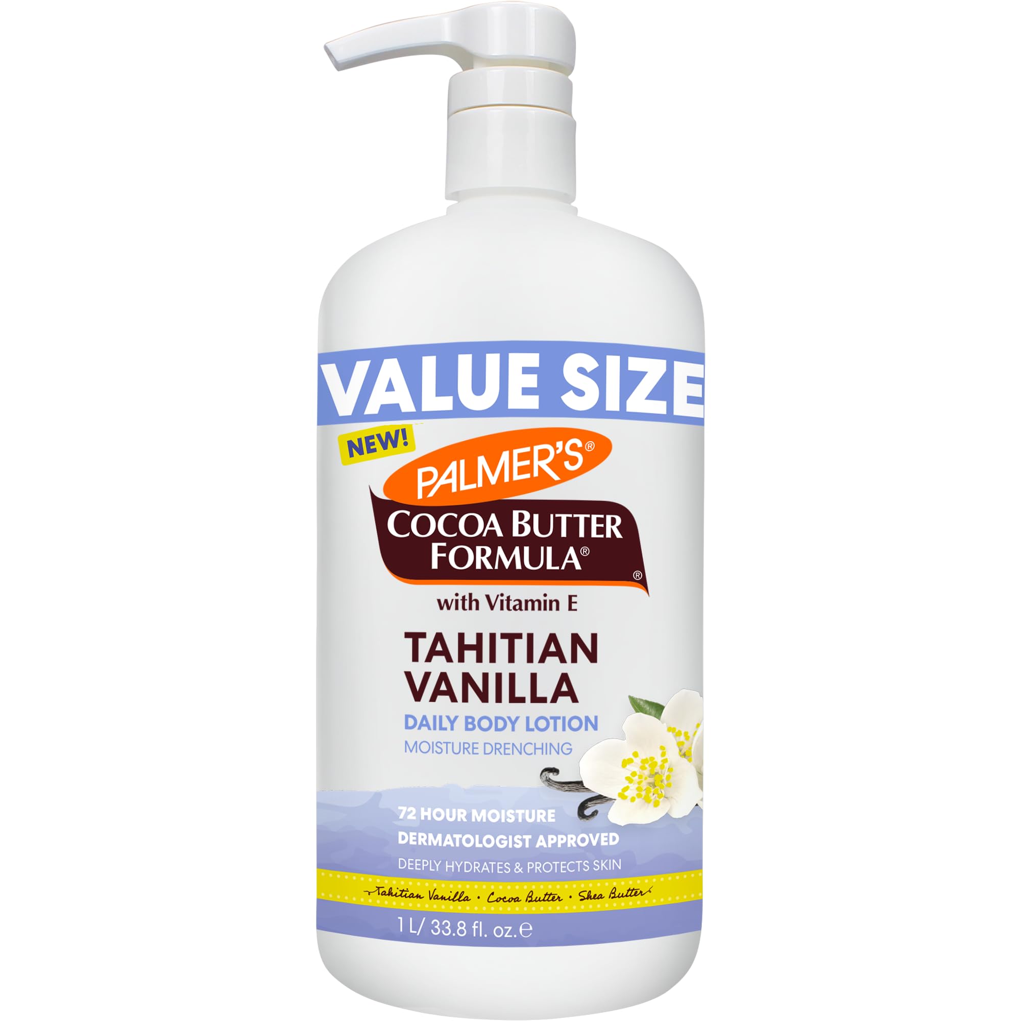 Palmers Cocoa Butter Formula, Tahitian Vanilla Moisture Drenching Body Lotion (33.8 fl oz), Hydrating Lotion with Shea Butter, 