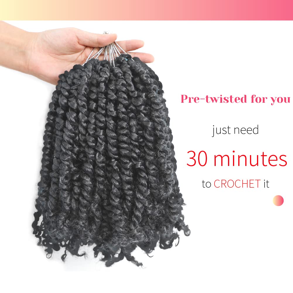 The BOHOBABE Pre-twisted Passion Twist Crochet Hair 6 Inch Short Pre-looped Crochet Passion Twist Braiding Hair 8 Packs (2#) 2#(