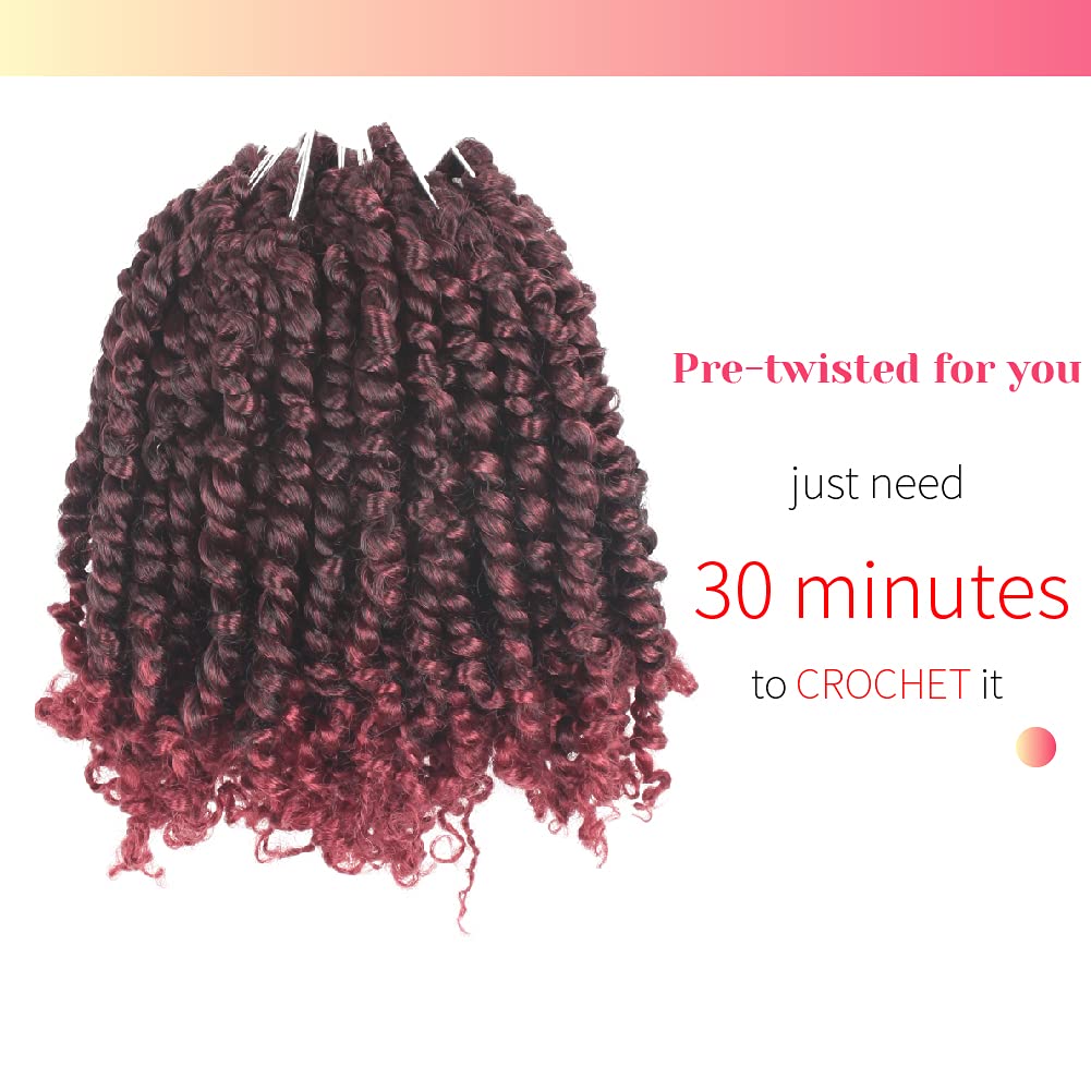 The BOHOBABE Pre-twisted Passion Twist Crochet Hair 8 Inch Short Pre-looped Crochet Passion Twist Braiding Hair 8 Packs (T118)