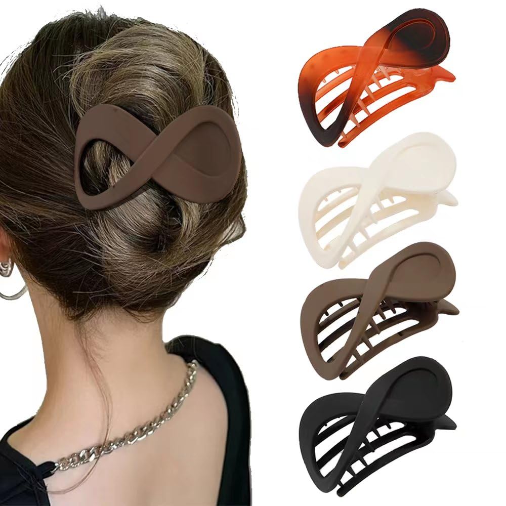 AHONEY 3.3'' Flat Hair Clips for Women, 4Pcs Lay Down Claw Clips for Thick/Thin Hair Banana Clip French Hair Pin Hair Barrettes 